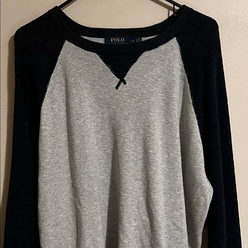 Polo Ralph Lauren Men’s Sweater Large Gray Navy Crewneck. Chest 36 Length 27